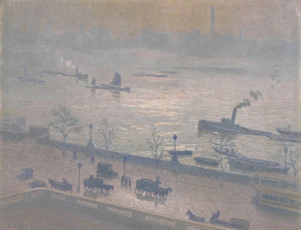 Morning Reflection On The Thames In London by Emile Claus - Canvas Print