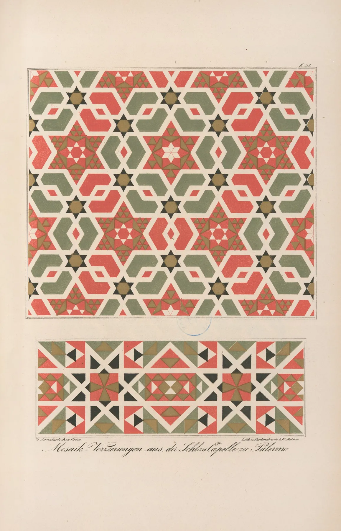 Mosaik Verzierungen Aus Der Schloss Capelle Zu Palermo by Friedrich Maximilian Hessemer - Canvas Print