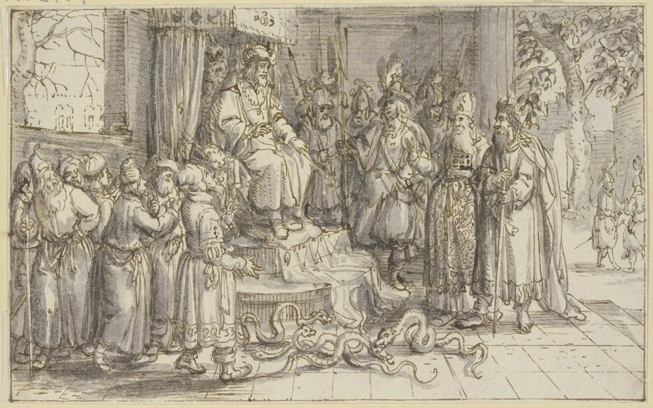 Moses And Aaron Before Pharaoh by David Vinckboons - Canvas Print