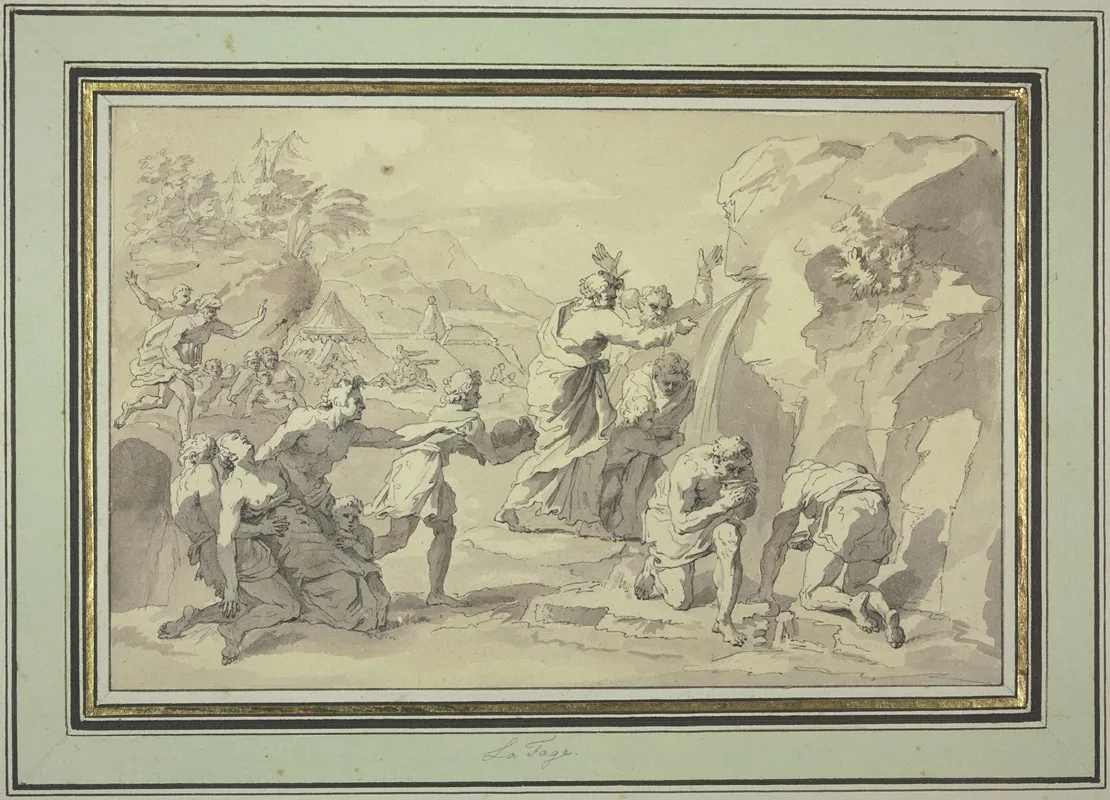 Moses Schlagt Wasser Aus Dem Felsen by Raymond Lafage - Canvas Print