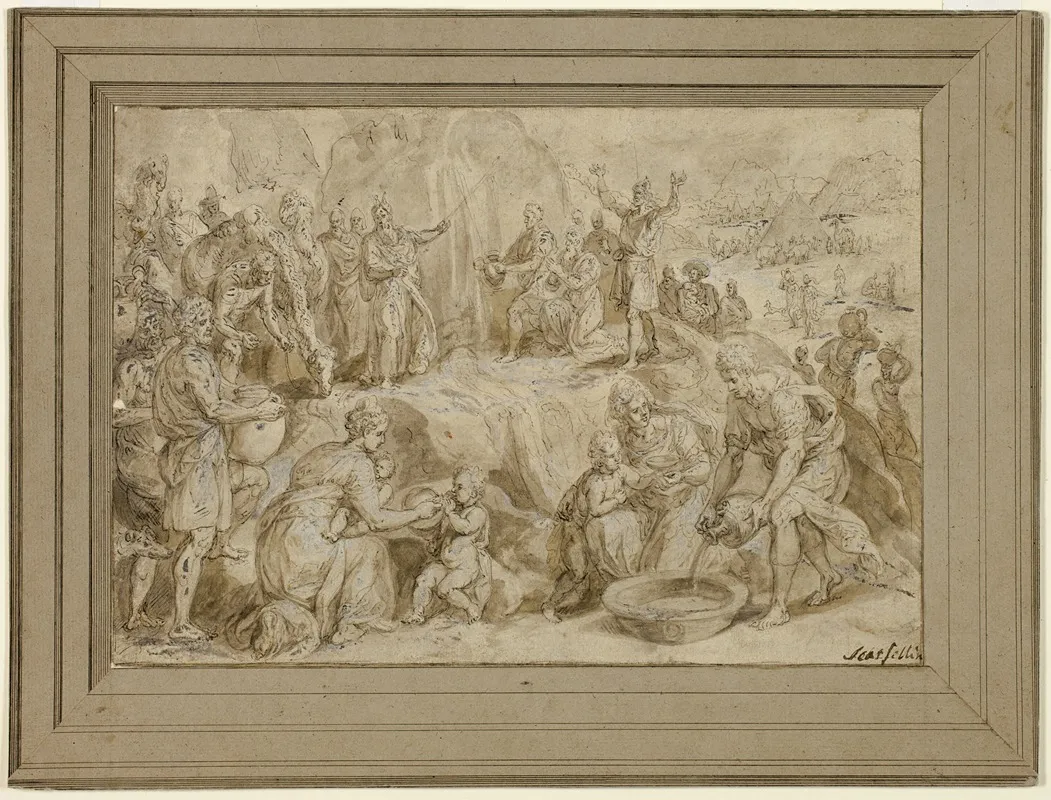 Moses Striking Water From The Rock 2 by Crispijn van den Broeck - Canvas Print