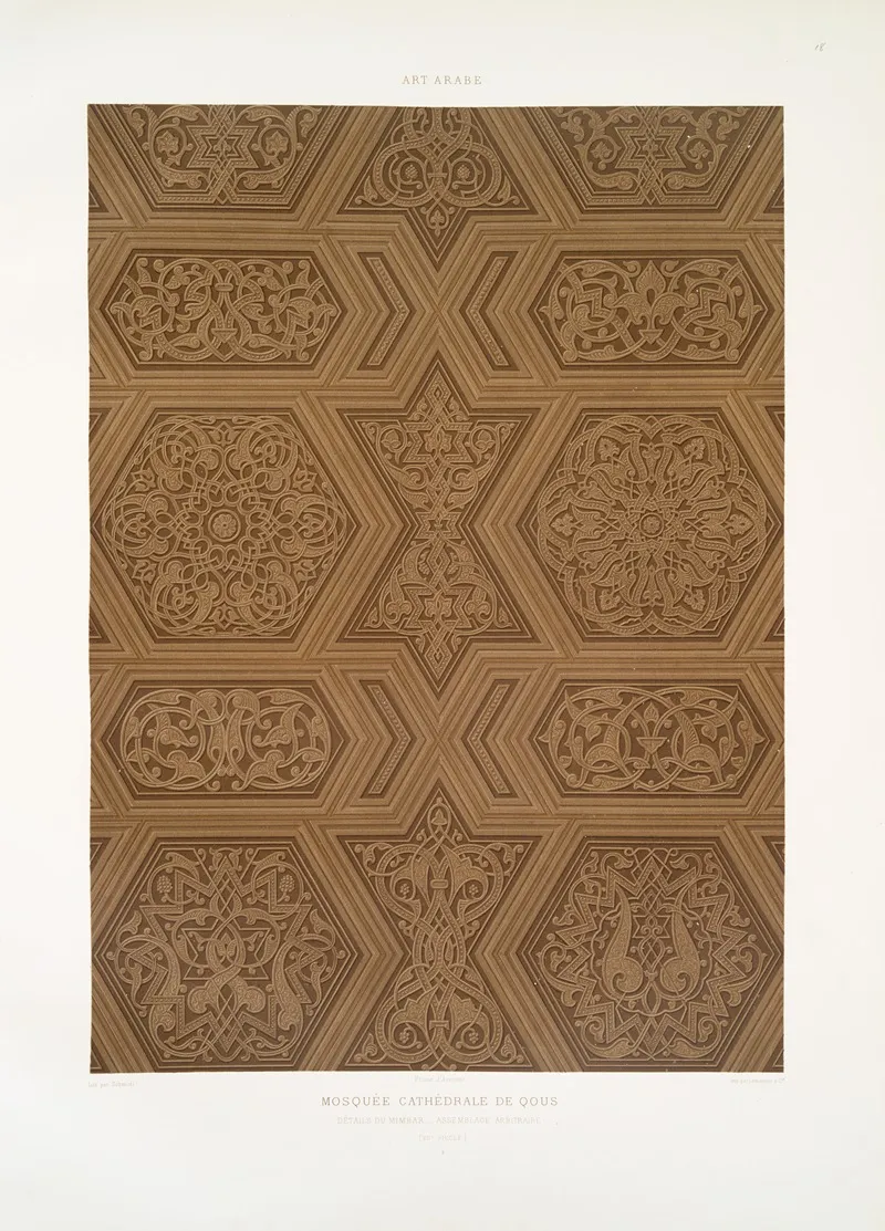Mosquee Cathedrale De Qous Details Du Mimbar Assemblage Arbitraire Xiie Siecle 5 by Émile Prisse d'Avennes - Canvas Print