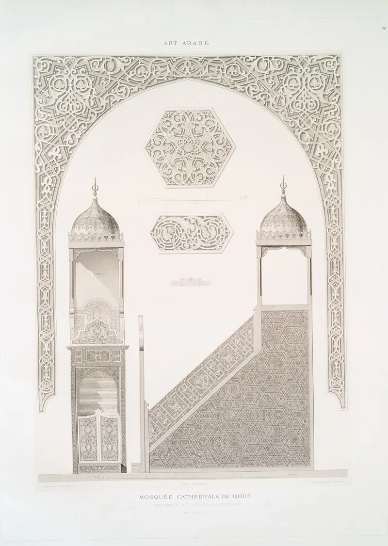 Mosquee Cathedrale De Qous Ensemble Et Details Du Mimbar Xiie Siecle by Émile Prisse d'Avennes - Canvas Print