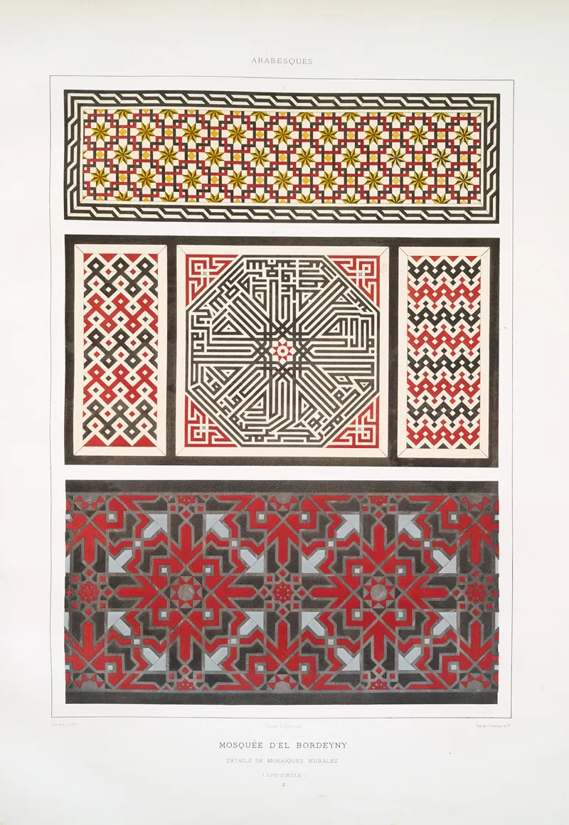 Mosquee Del Bordeyny Details De Mosaiques Murales Xviie Siecle 2 by Émile Prisse d'Avennes - Canvas Print
