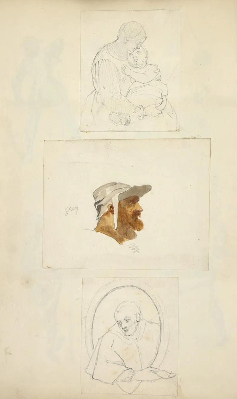 Mother And Child Head Of A Man Wearing A Cap A Clergyman