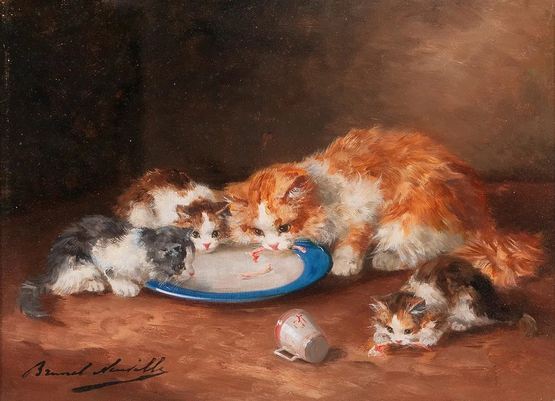 Mother Cat With Three Kittens