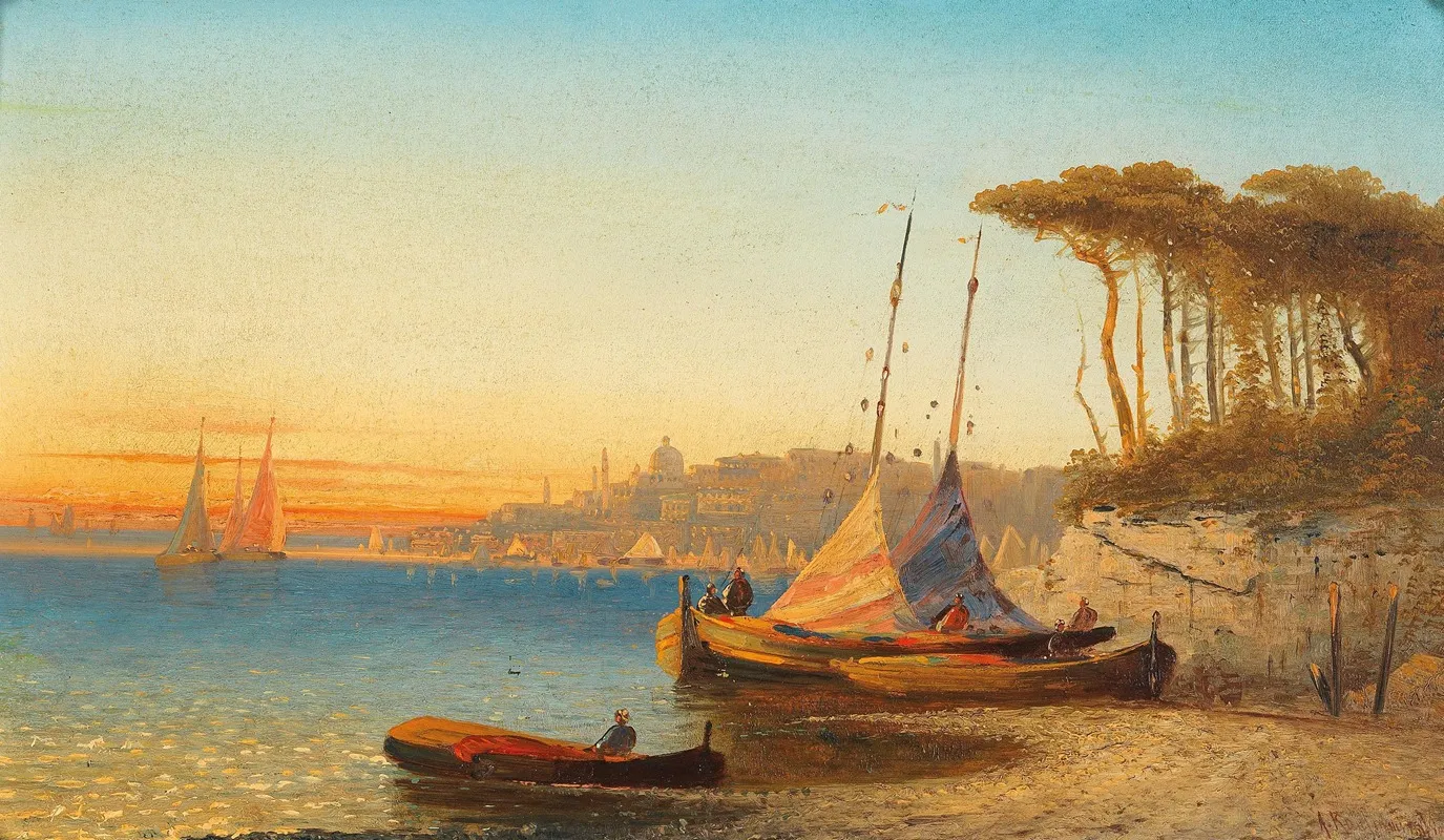 Motiv Am Meerbusen Von Ischia Bei Neapel by Adolf Kaufmann - Canvas Print