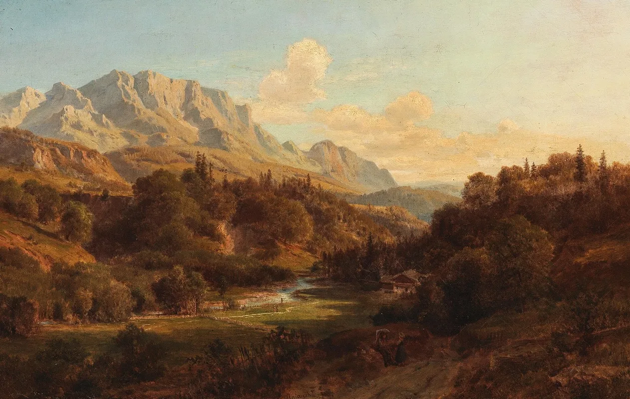 Motiv Bei Niederdorf Tirol In The Background The Wild Kaiser Mountains by Ludwig Halauska - Canvas Print