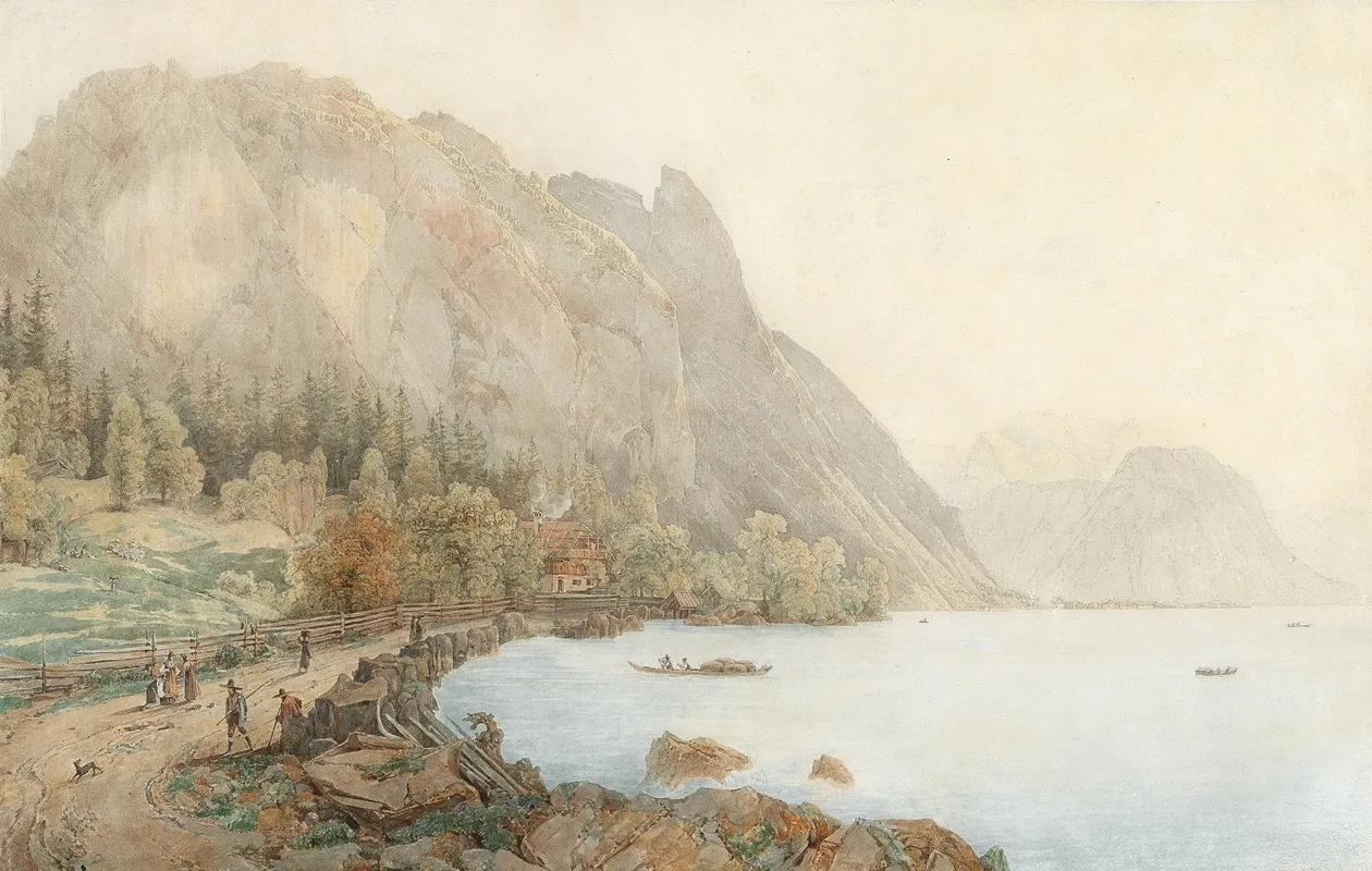 Motiv Vom Attersee Mit Dem Hollengebirge Und Figurlicher Staffage by Thomas Ender - Canvas Print