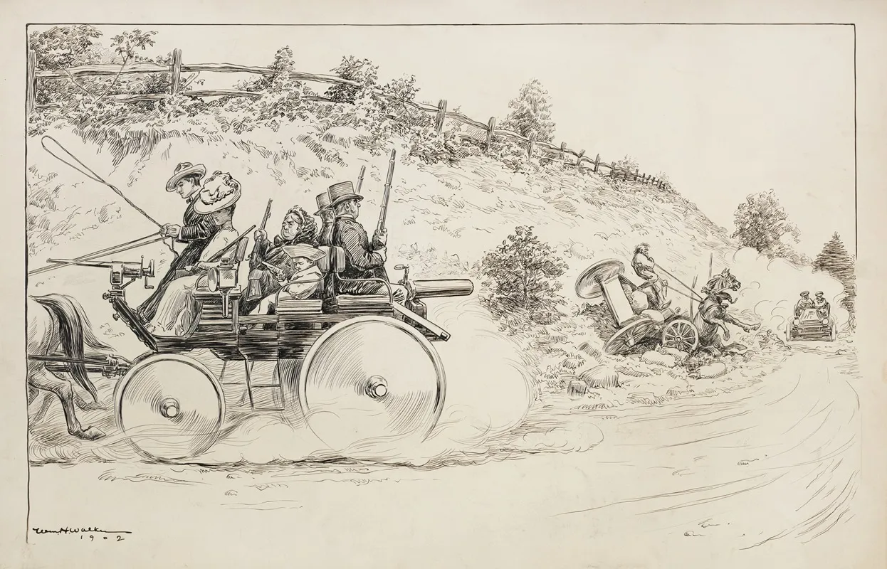 Motorists Cause A Horse And Wagon To Crash But Approach Another Wagon Where Each Member Of The Family Carries A Gun For Protection