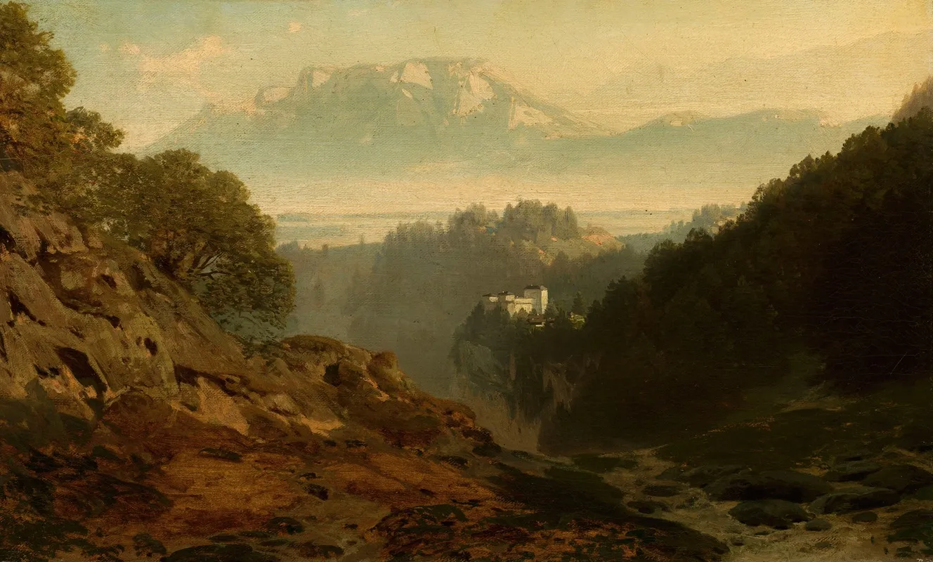 Mountain Landscape With A Castle by Ludwig Willroider - Canvas Print