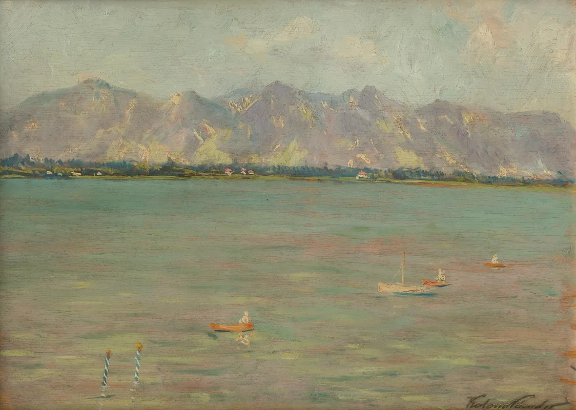 Mountain Landscape With A Lake 2 by Ferdinand Katona - Canvas Print