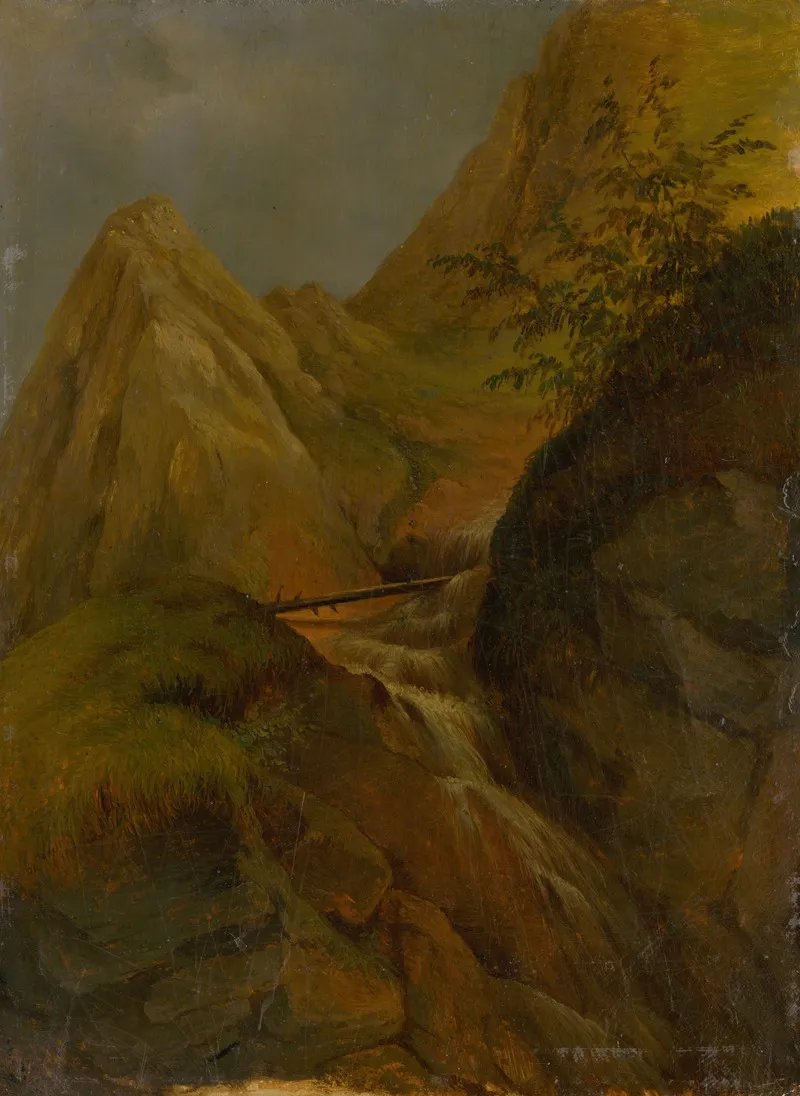 Mountain Landscape With A Waterfall 3 by Jozef Božetech Klemens - Canvas Print