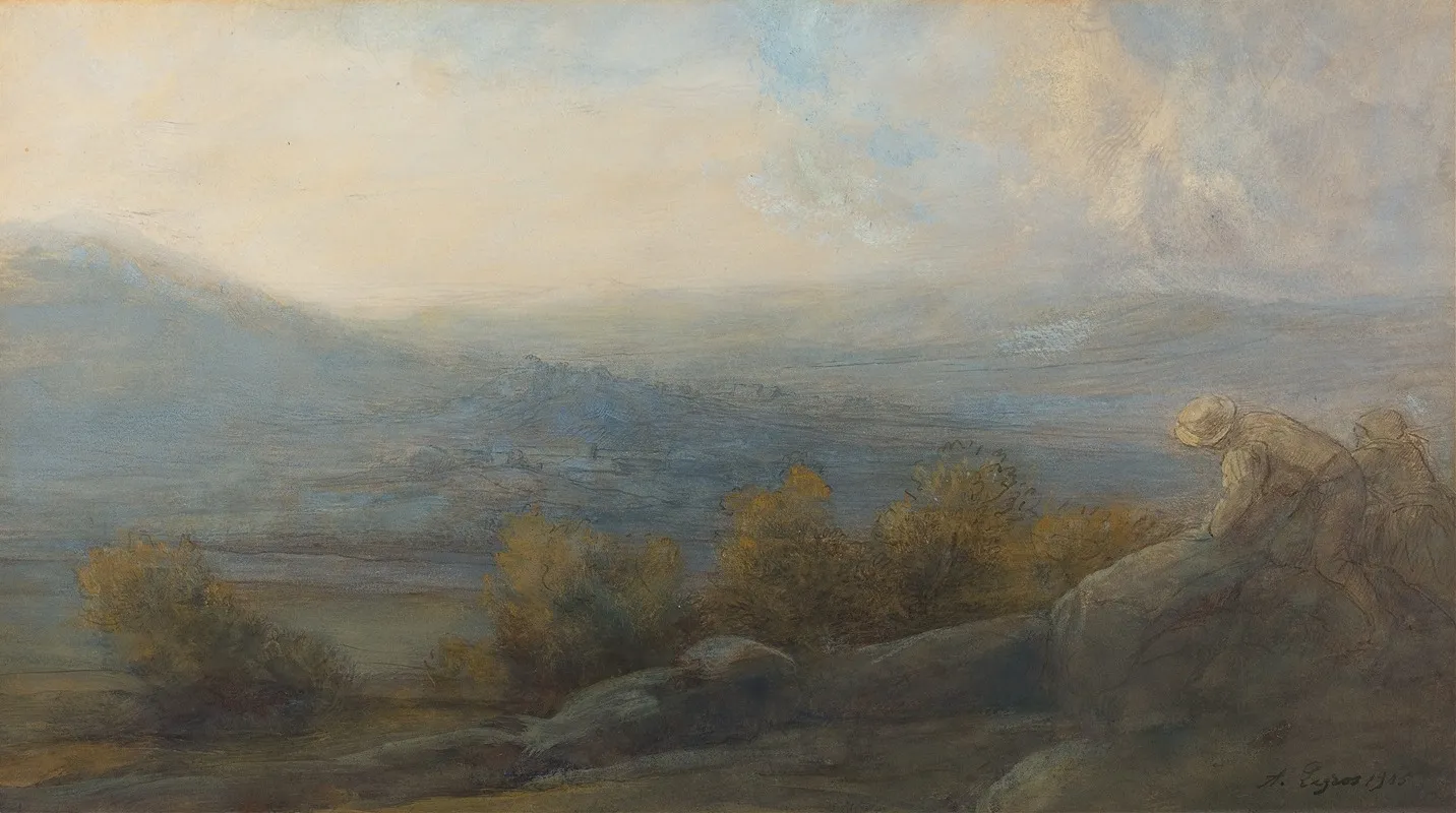 Mountain Landscape With Two Figures At The Right