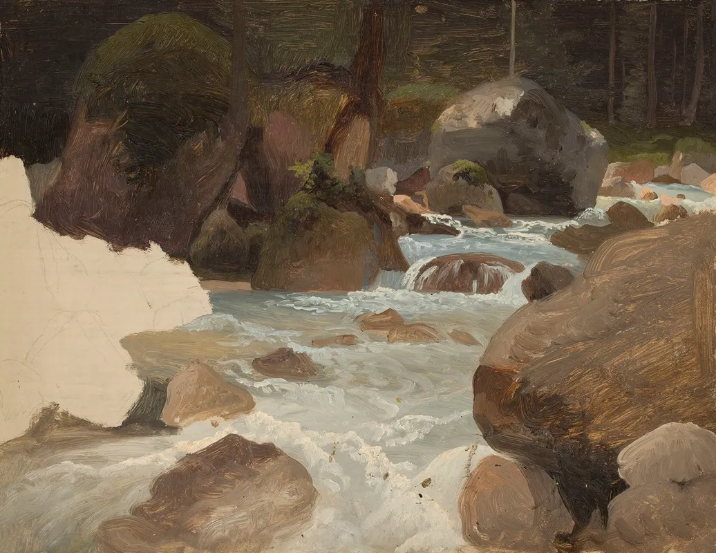 Mountain Stream In The Forest Sketch by Chrystian Breslauer - Canvas Print