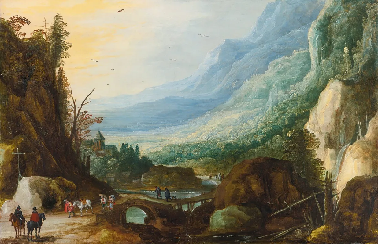 Mountainous Landscape With A Bridge Across A River by Joos de Momper - Canvas Print