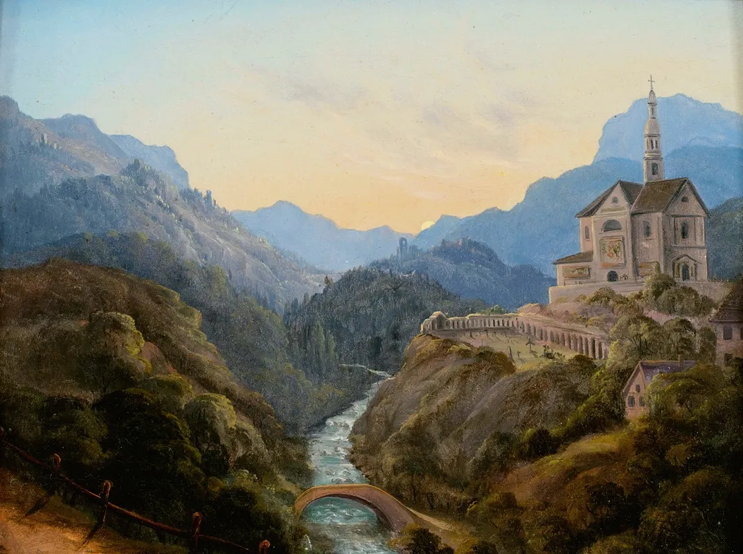 Mountainous Landscape With A River Valley And An Abbey At Evening Light by Carl Gustav Carus - Canvas Print