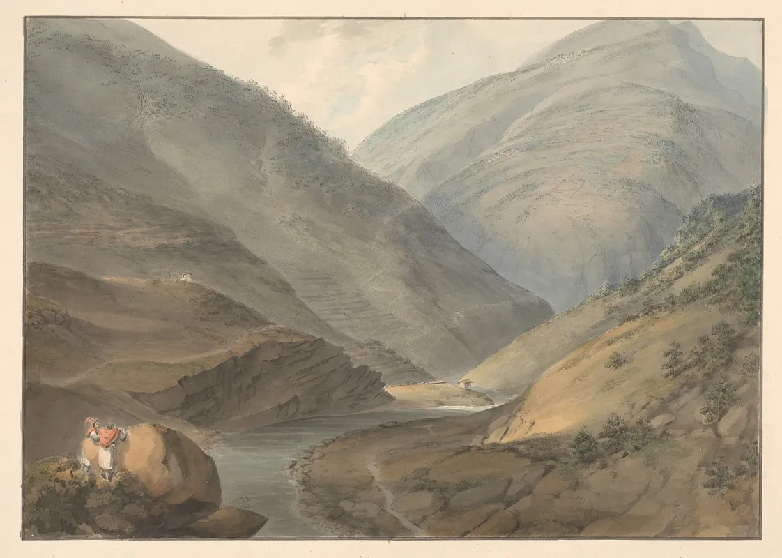 Mountainous Landscape With River by Samuel Davis - Canvas Print