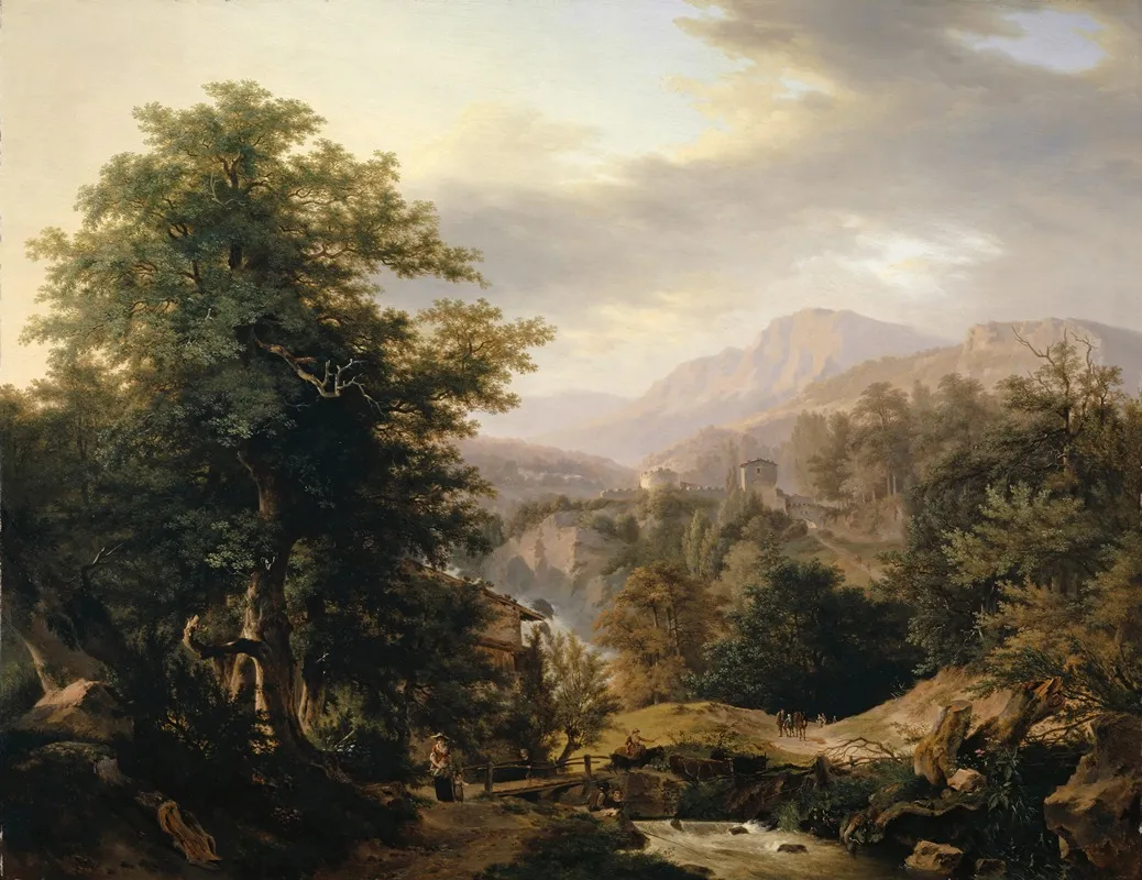 Mountainous Landscape With Staffage Figures And Stream