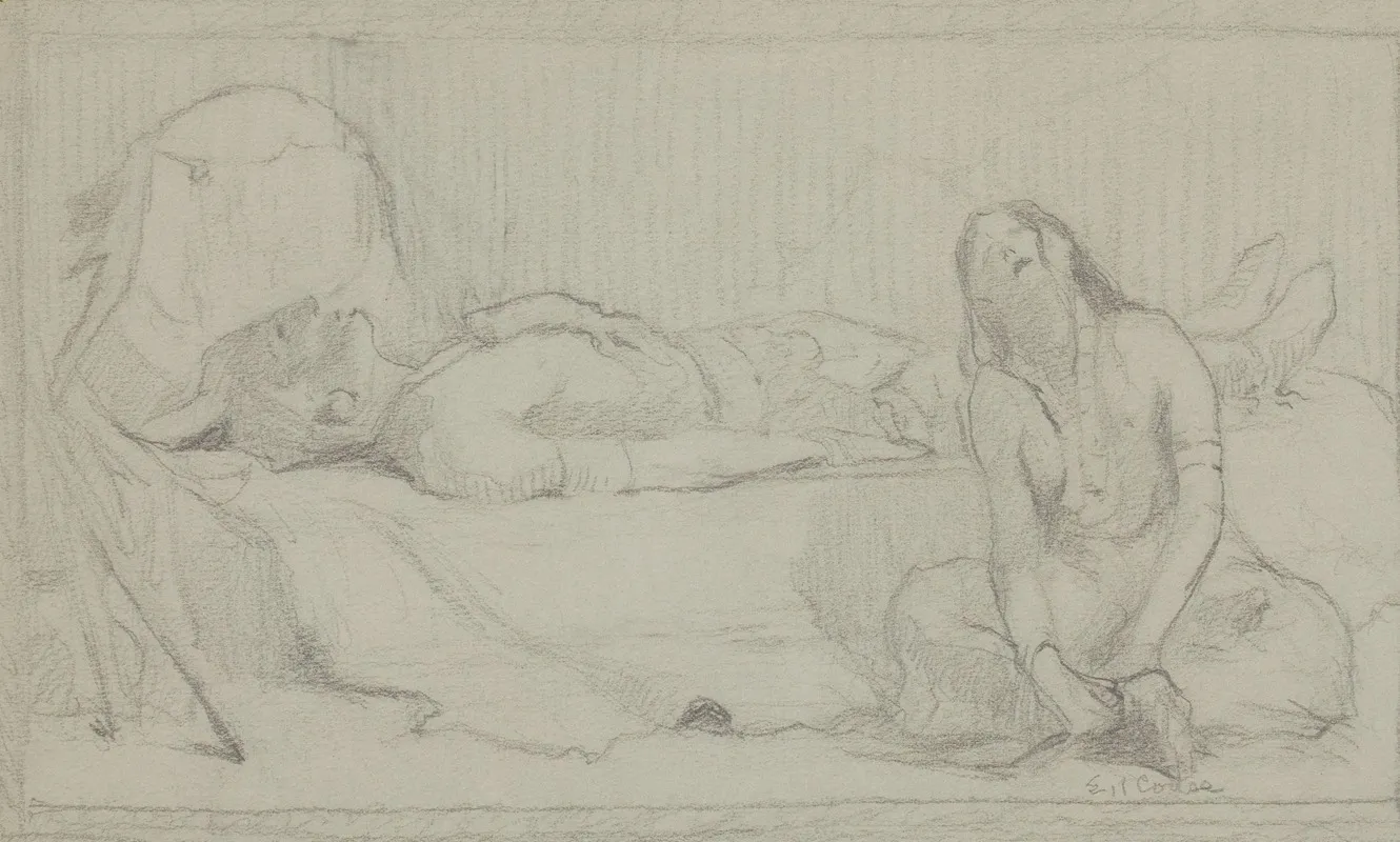 Mourning The Chief Of The Tribe Preparatory Sketch