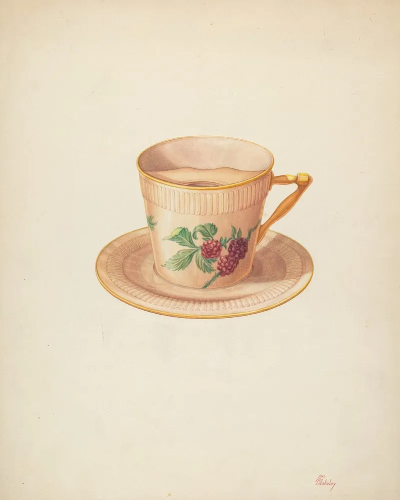 Moustache Cup And Saucer by Hal Blakeley - Canvas Print