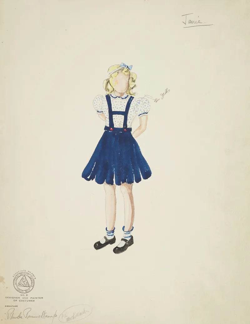 Mr Dooley Jr Jamie White Spotted Blouse Blue Pinafore And Blue Hair Ribbon by Rhoda Rammelkamp - Canvas Print