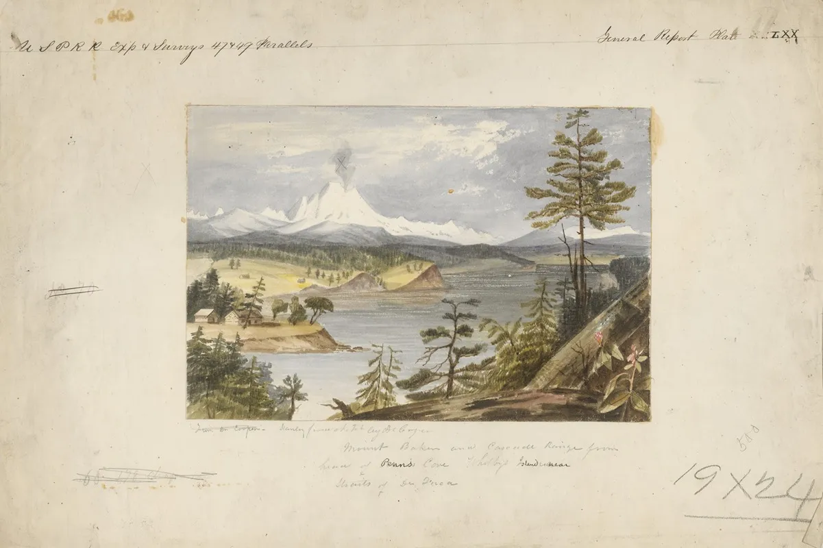 Mt Baker And Cascade Range From Whitbys Island by John Mix Stanley - Canvas Print
