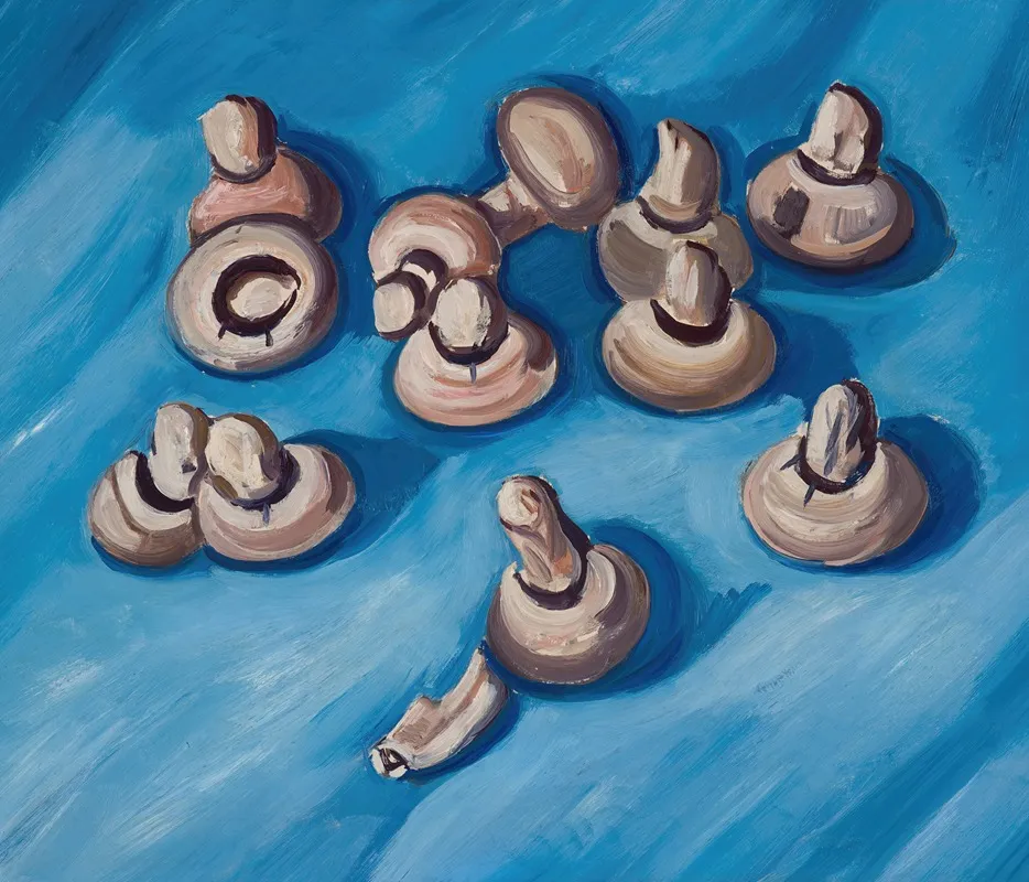 Mushrooms On A Blue Background