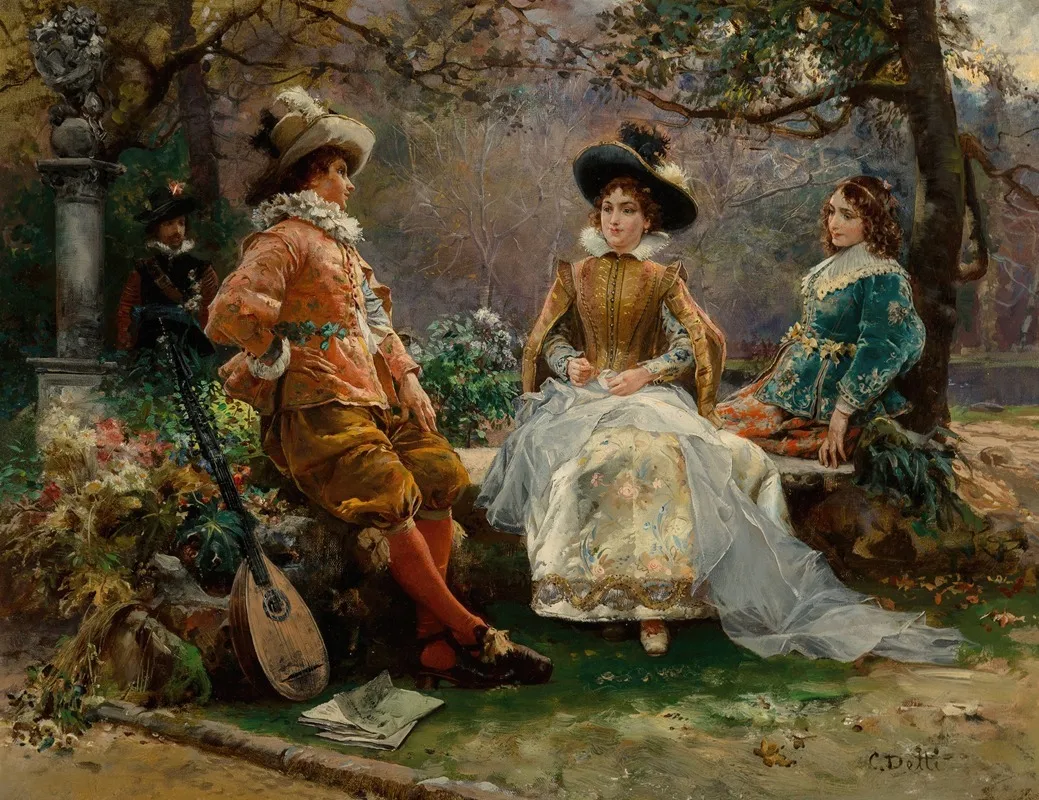 Music In The Garden by Cesare Auguste Detti - Canvas Print