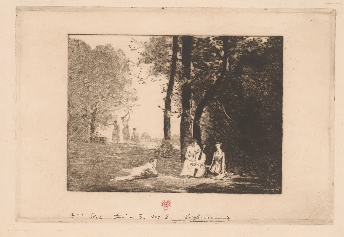 Music Making Women Under A Tree by Henri-Charles Guérard - Canvas Print