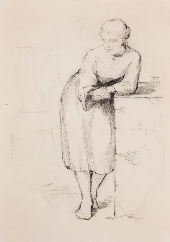 Muuriin Nojaava Nainen by Helene Schjerfbeck - Canvas Print