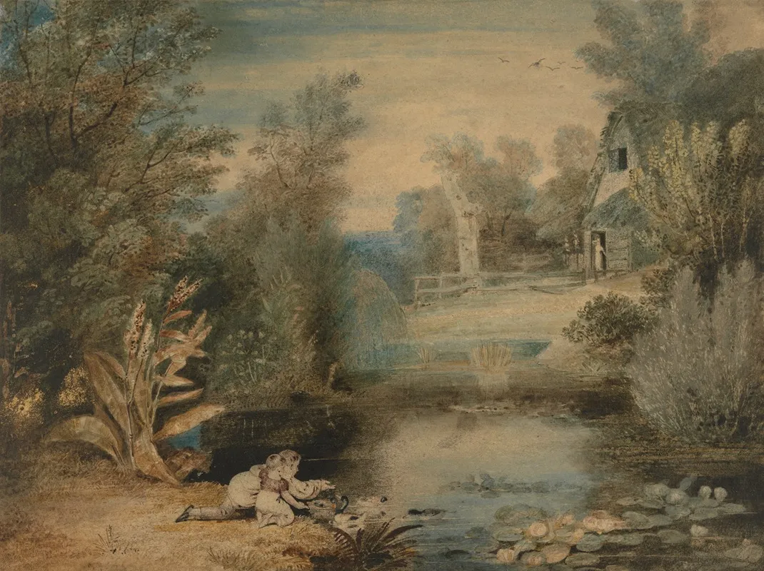 My Father Feeding Ducks Drawn By His Father by Thomas Baxter - Canvas Print
