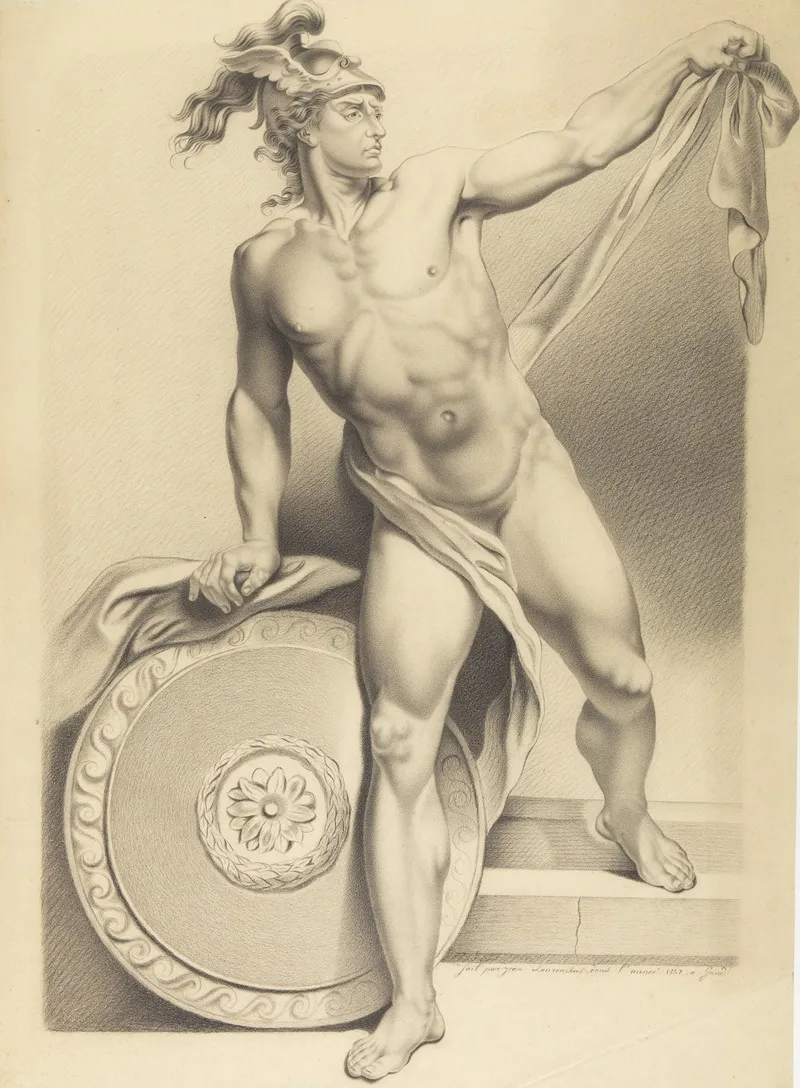 Mythological Figure With Shield And Winged Helmet by Jean Laurensius - Canvas Print