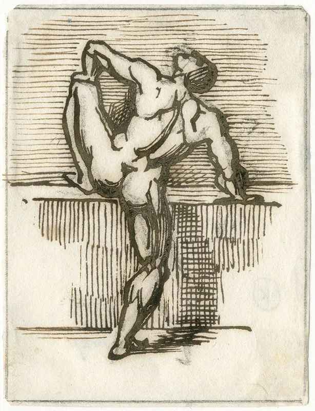 Naakte Man Met Een Voet Op Een Opstap Rugfiguur by David Humbert de Superville - Canvas Print