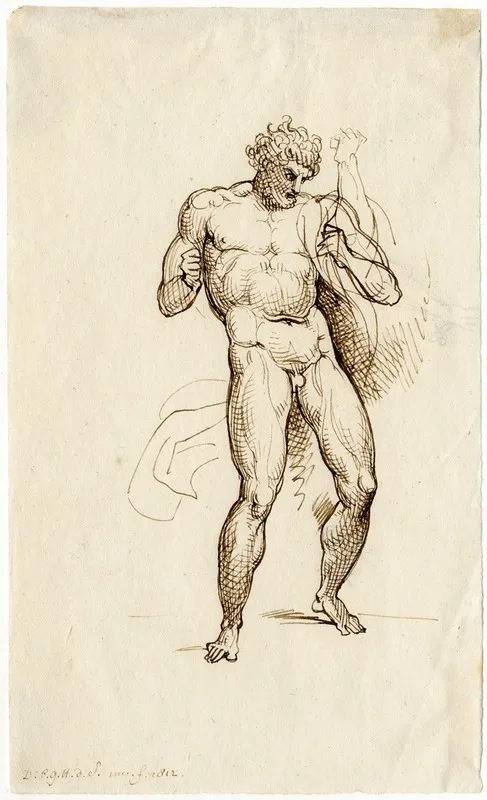 Naakte Mannenfiguur In Offensieve Pose by David Humbert de Superville - Canvas Print