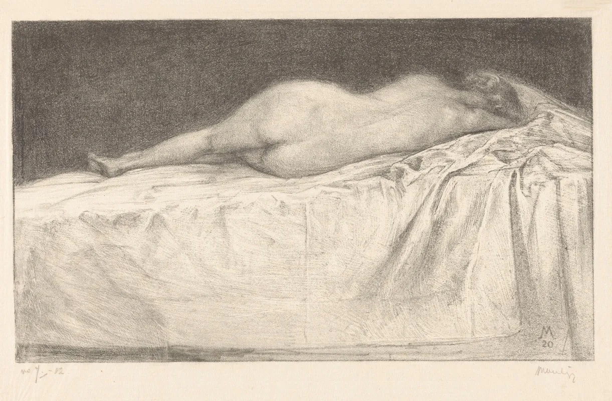 Naakte Vrouw Liggend Op Bed by Simon Moulijn - Canvas Print