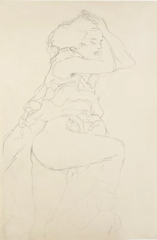 Nach Rechts Semi Nude Facing Right by Gustav Klimt - Canvas Print