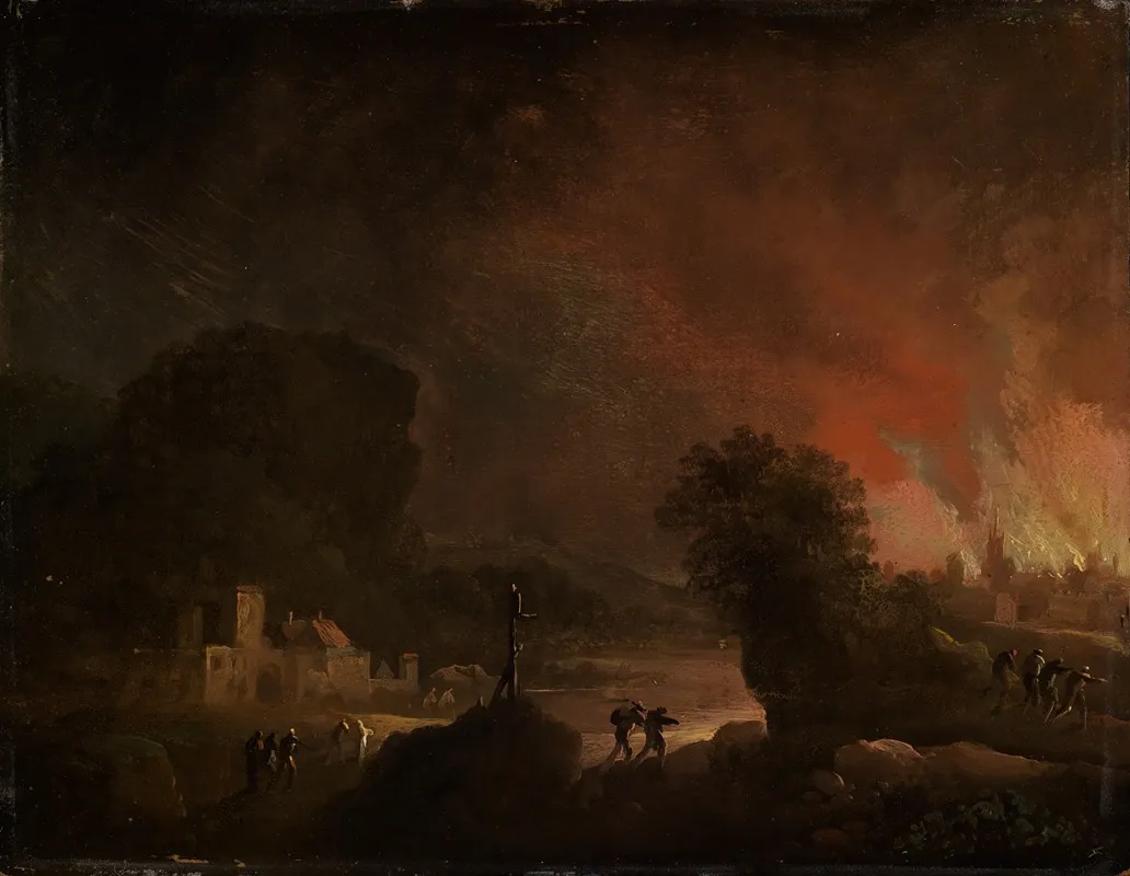 Nachtliche Landschaft Mit Brennender Stadt