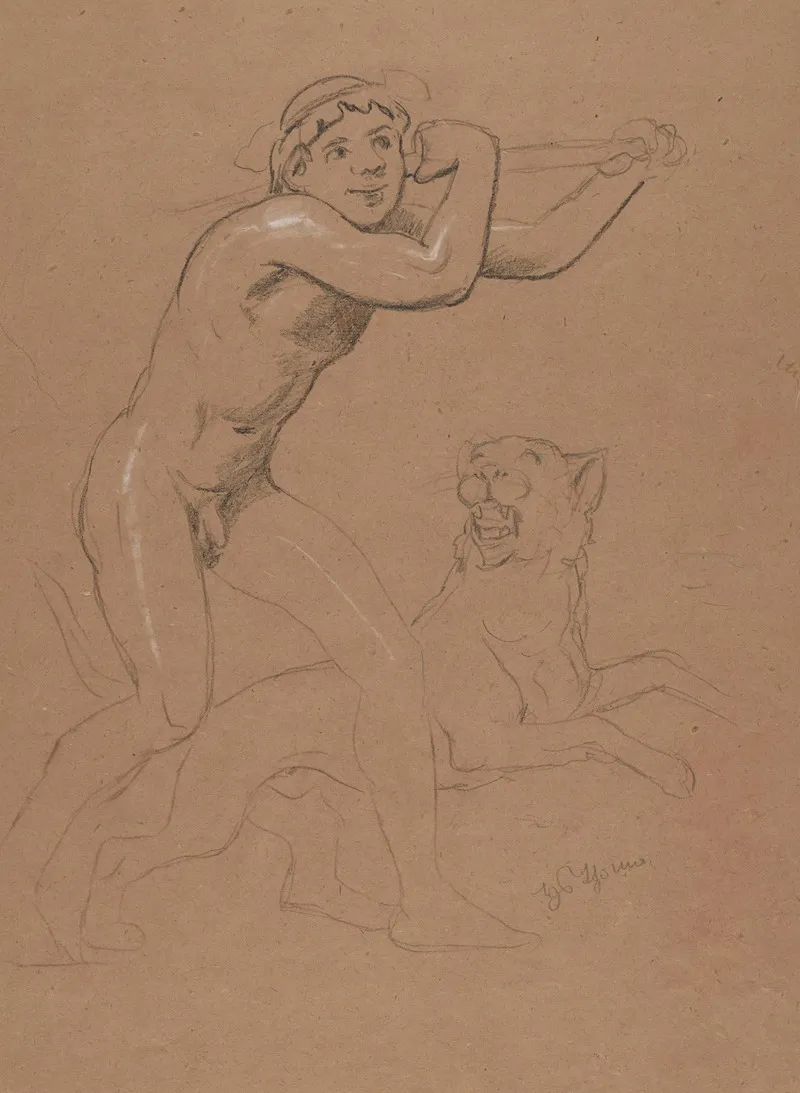 Naked Boy With A Tiger
