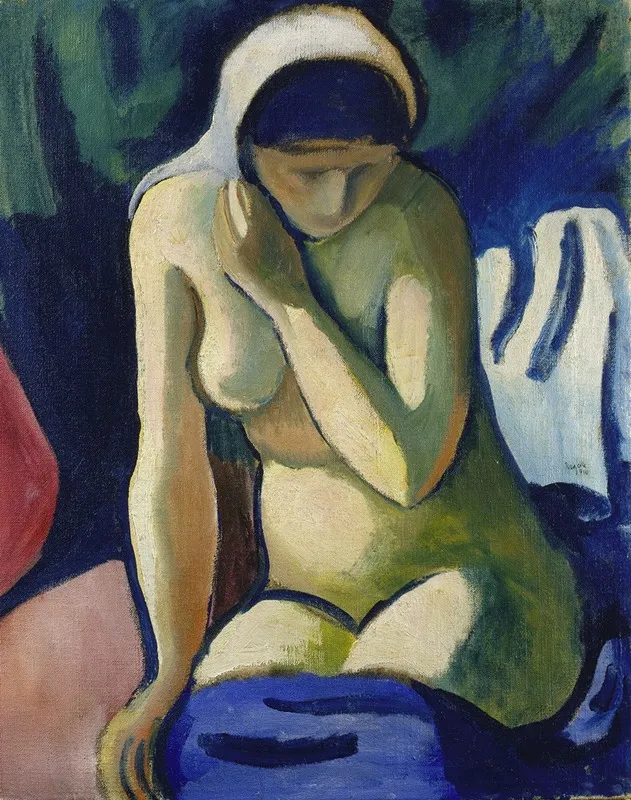 Naked Girl With Headscarf by August Macke - Canvas Print