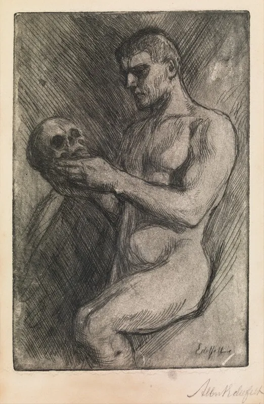 Naked Man And Skull by Albert Edelfelt - Canvas Print