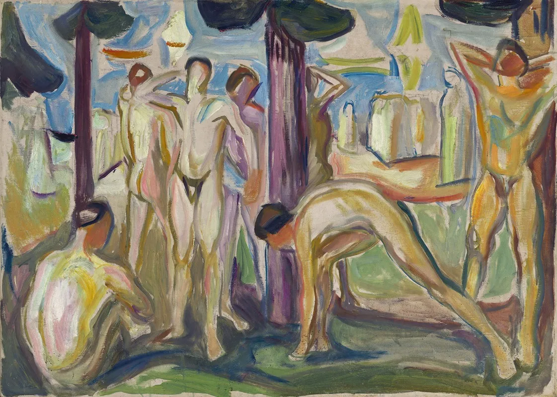 Naked Men In Landscape by Edvard Munch - Canvas Print