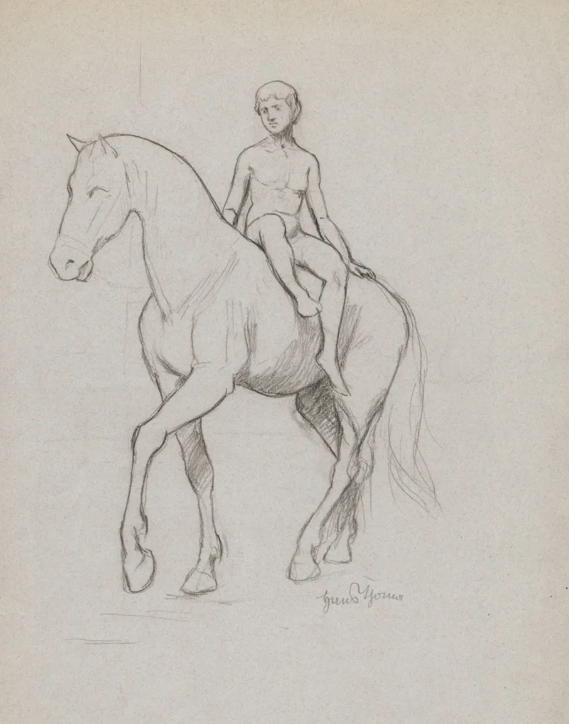 Naked Young Man On Horseback