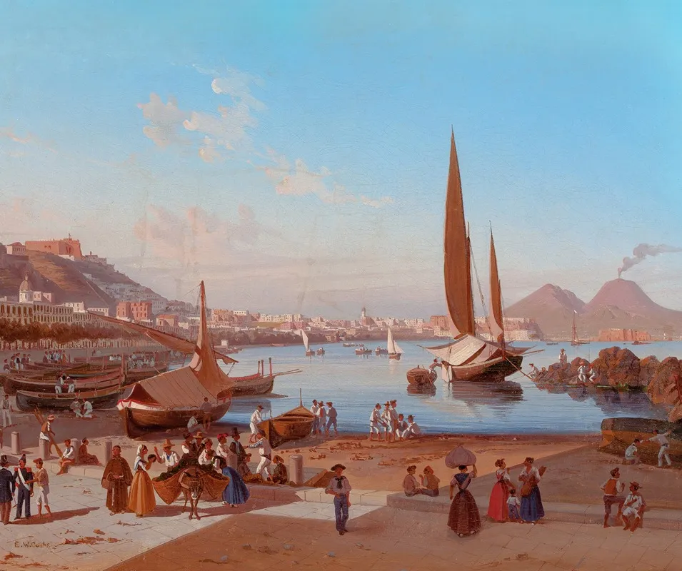 Naples With Vesuvius Beyond by Edward William Cooke - Canvas Print