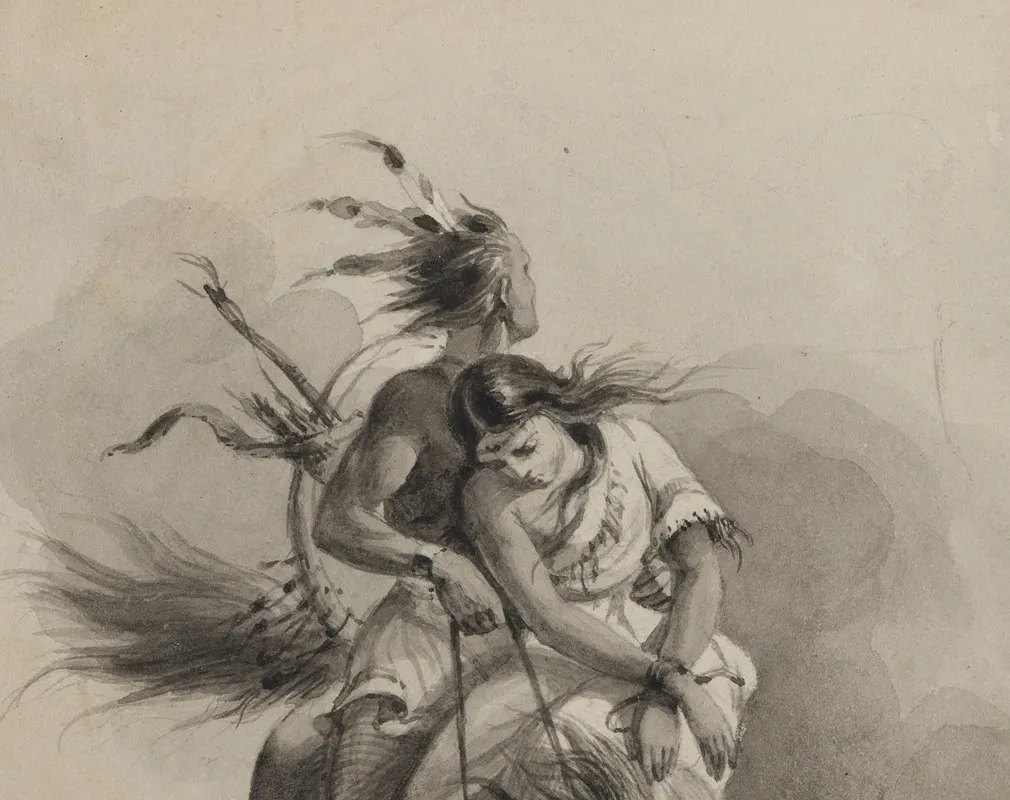 Native American On Horse Holding Girl With Tied Hands