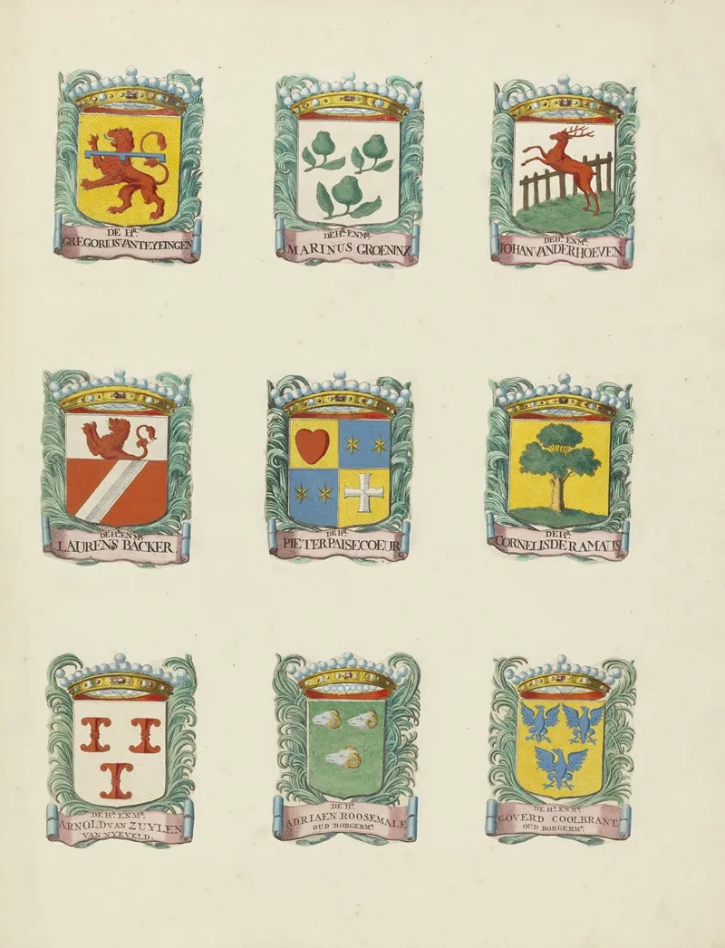 Negen Wapens Van Raden In De Vroedschap Van Rotterdam Rechtsboven Het Wapen Van Johan Van Der Hoeven by Johannes de Vouw - Canvas Print