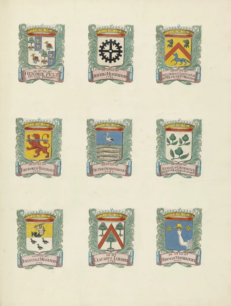 Negen Wapens Van Raden In De Vroedschap Van Rotterdam Rechtsboven Het Wapen Van Paul Sebastiaan Le Leu De Wilhem by Johannes de Vouw - Canvas Print