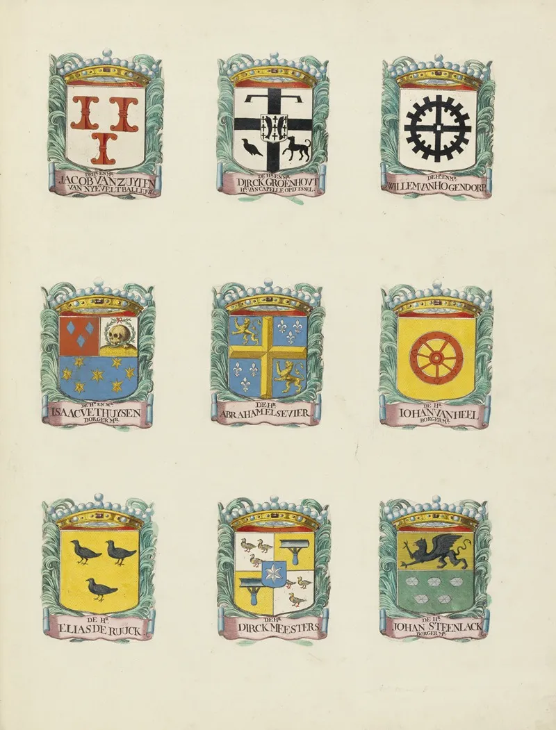 Negen Wapens Van Raden In De Vroedschap Van Rotterdam Rechtsboven Het Wapen Van Willem Hogendorp by Johannes de Vouw - Canvas Print