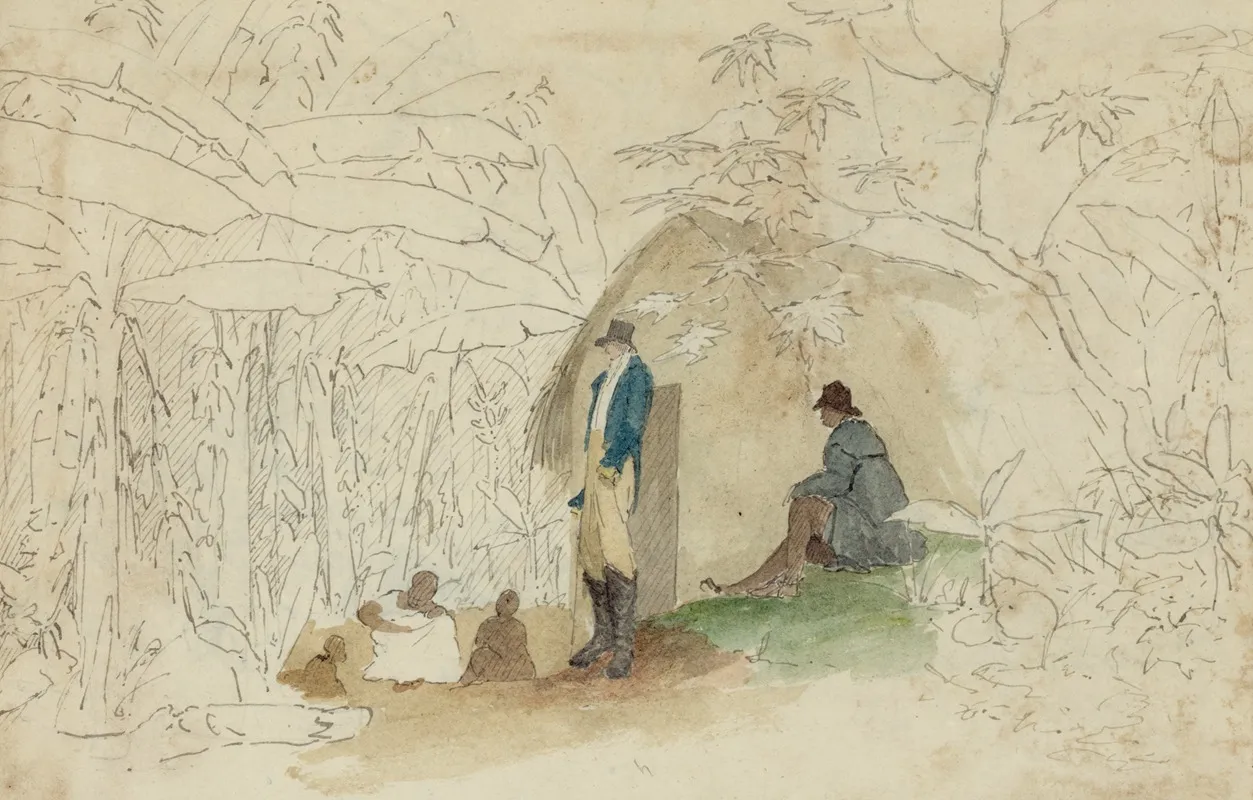 Negro Hut With Figures In Plantain Walk 2 by William Berryman - Canvas Print