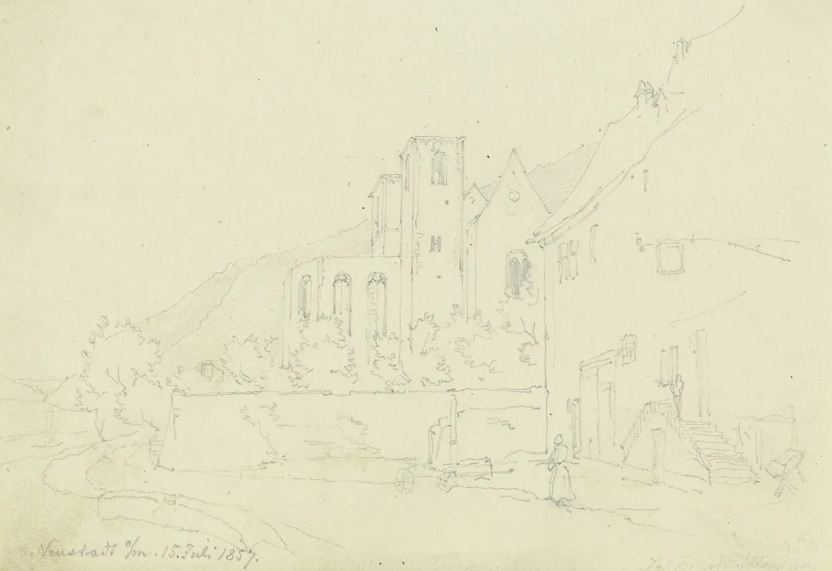 Neustadt Am Main Mit Der Ruine Der Ehemaligen Benediktinerabteikirche Nach Dem Brand Im Selben Jahr by Johann Friedrich Hoff - Canvas Print
